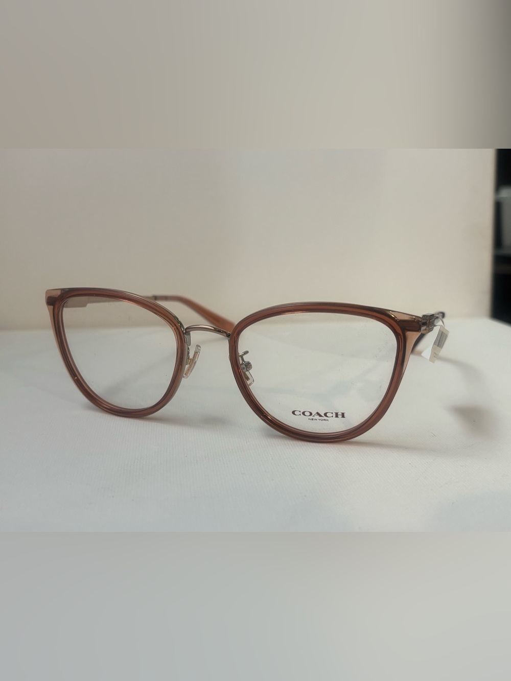 Coach Women's Light Brown Transparent Cat-Eye Optical Glasses